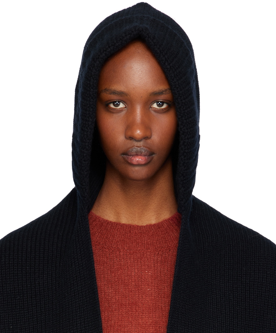 Yves Salomon Black Cashmere & Wool Hooded Scarf