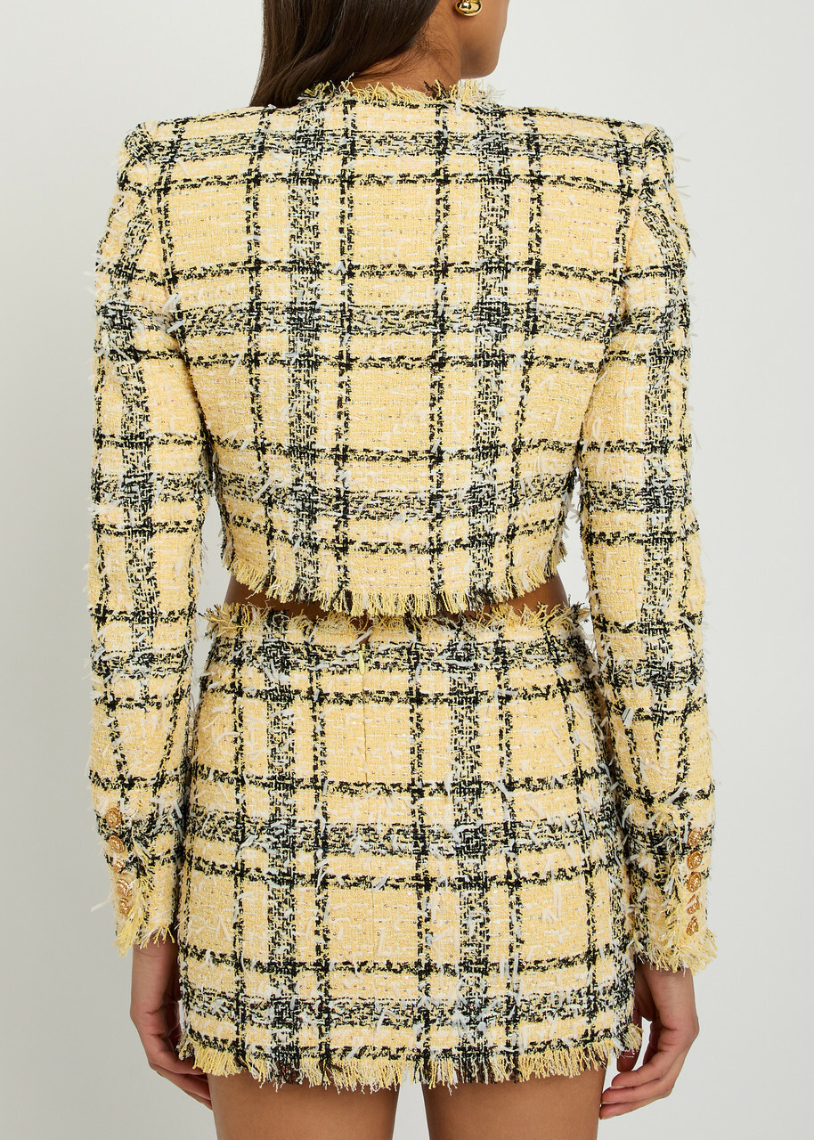 Balmain Checked Tweed Cropped Jacket Multicoloured