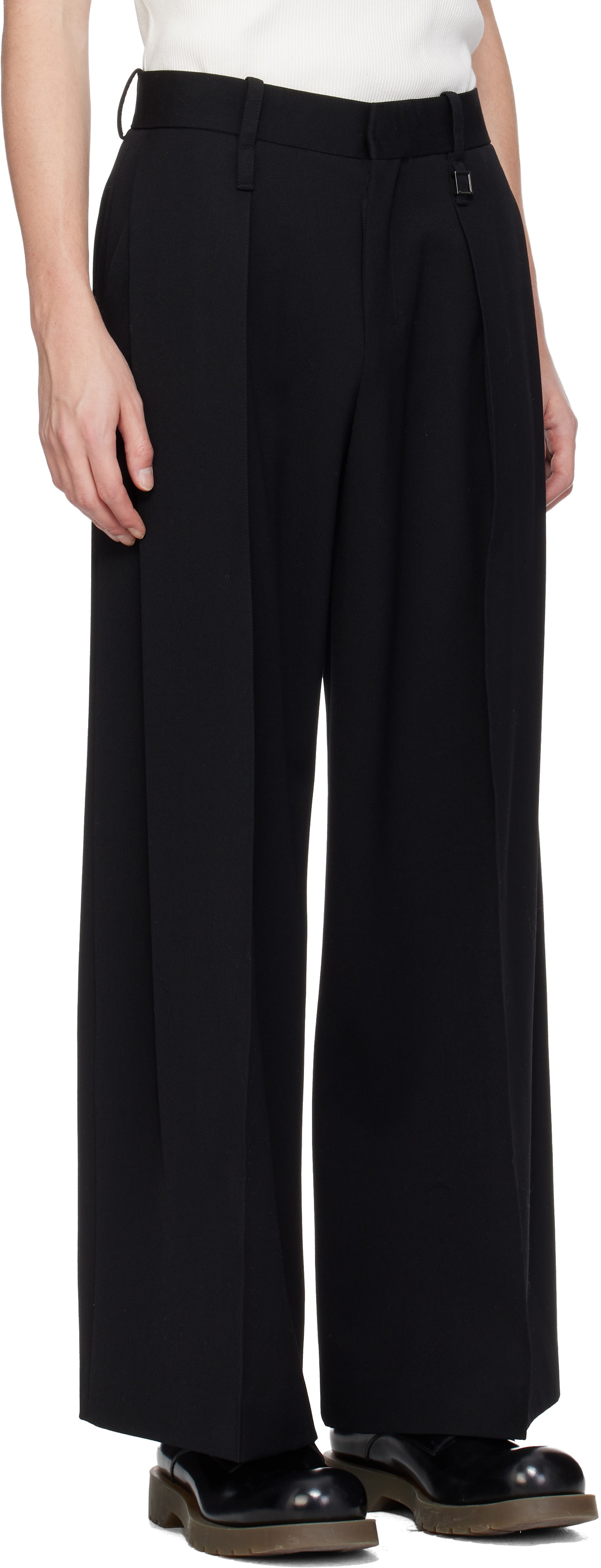 WOOYOUNGMI Black Two Tuck Wide Trousers