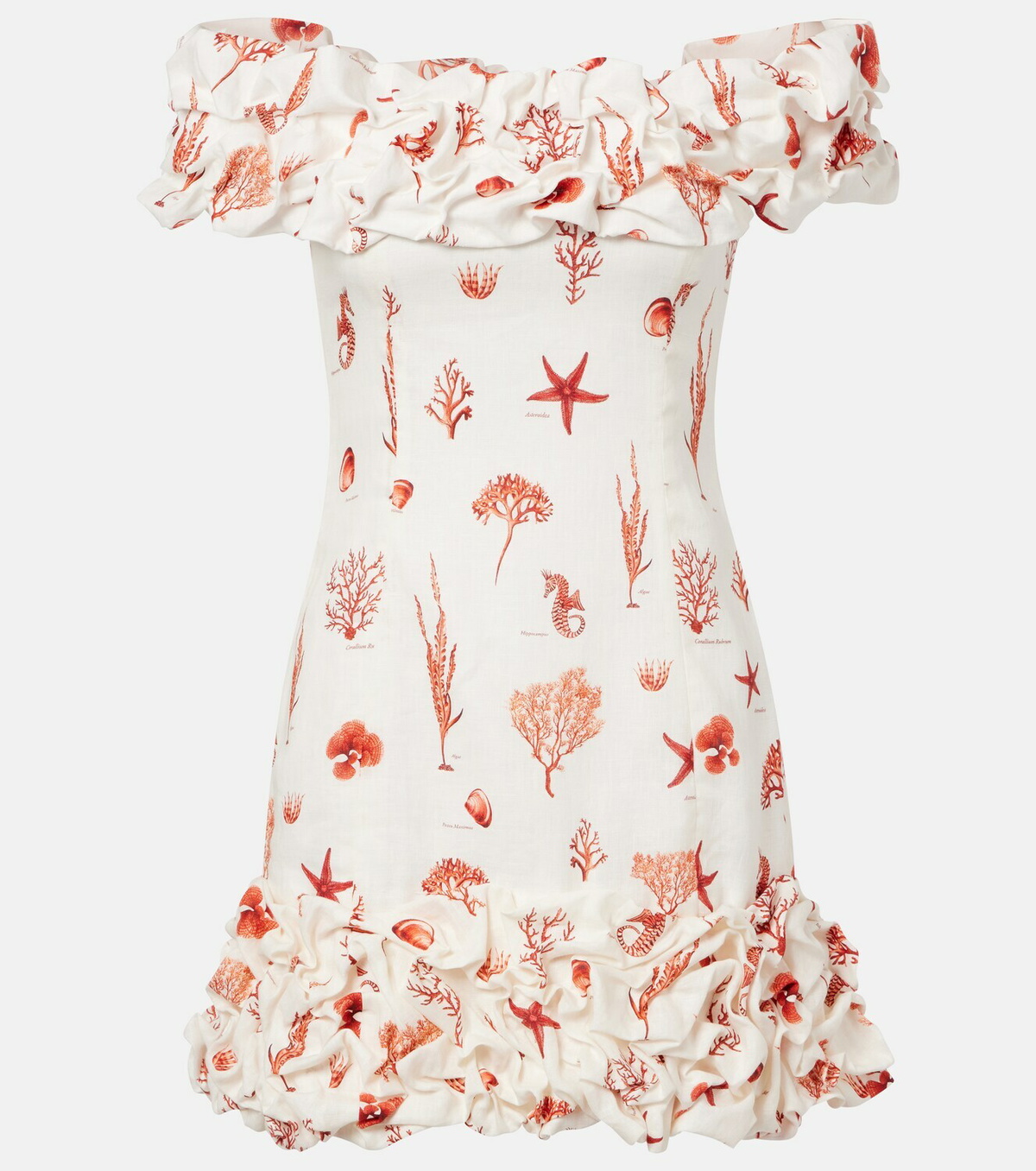 Agua by Agua Bendita Jardin printed off-shoulder linen minidress