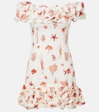 Agua by Agua Bendita Jardin printed off-shoulder linen minidress