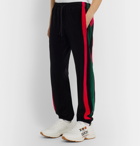 Gucci - Tapered Striped Cotton-Blend Velour Sweatpants - Black