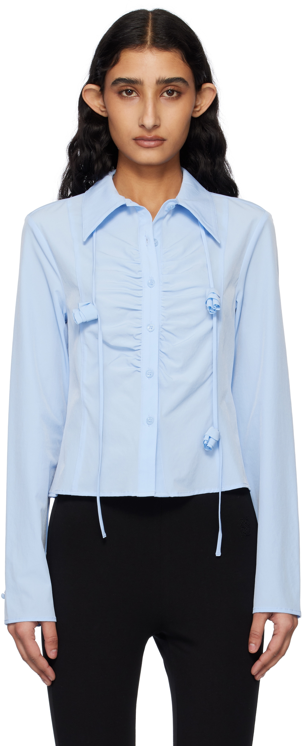 Kijun Blue Corsage Shirring Shirt