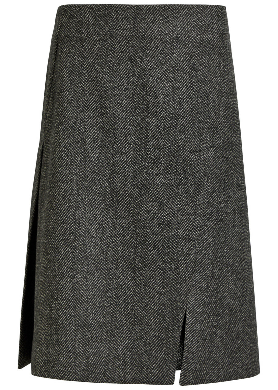 Stella Mccartney Herringbone Wool Knee-length Skirt Grey