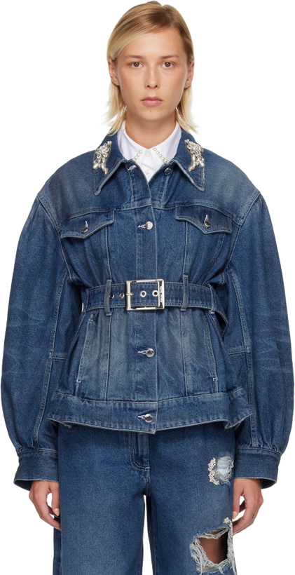 Photo: Simone Rocha Blue Turbo Embellished Sculpted Belt Detail Denim Jacket