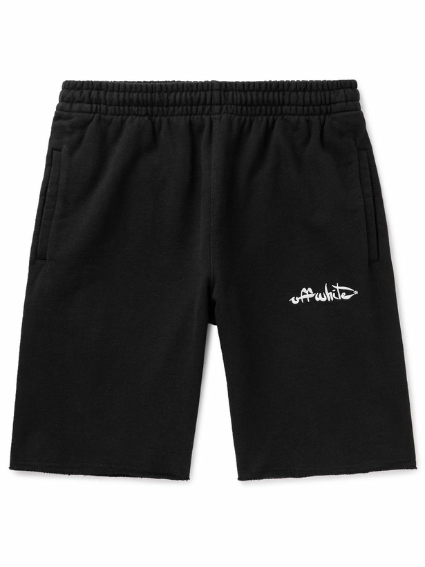 Photo: Off-White - Straight-Leg Logo-Embroidered Cotton-Jersey Shorts - Black