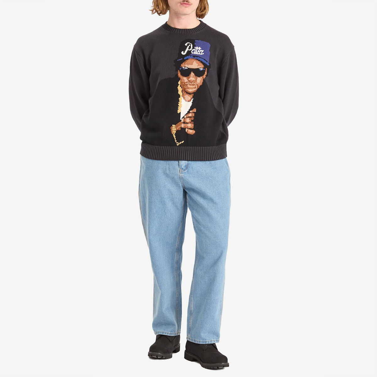 Patta Men's Old School Knit Jumper in Moonless Night