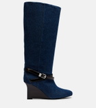 Ganni Kat denim knee-high wedge boots