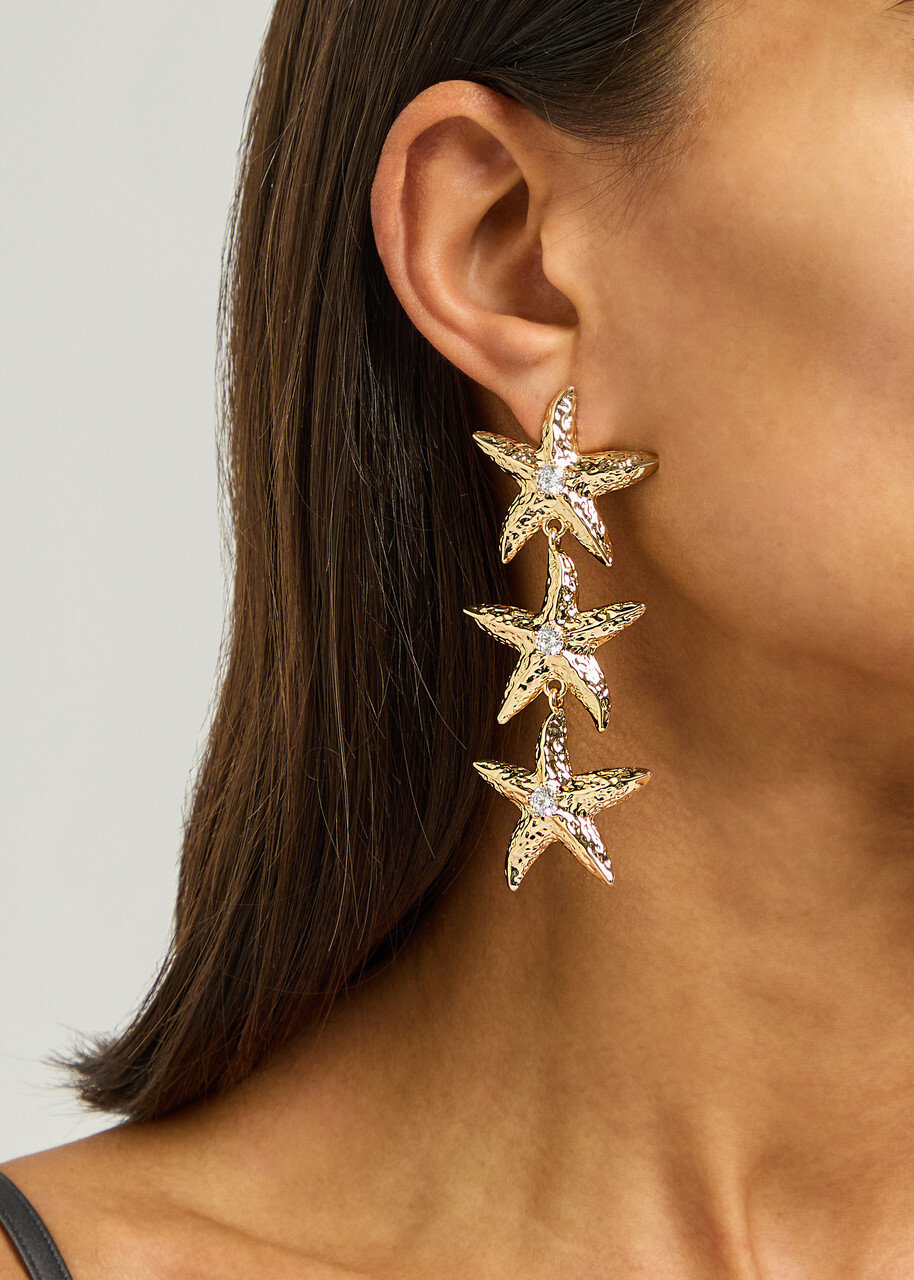 Self-portrait Mottled Gold Sea Star Gold-plated Drop Earrings - One Size