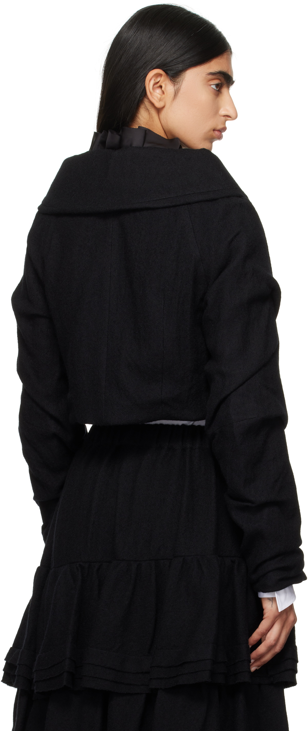 Noir Kei Ninomiya Black Open Collar Cropped Jacket