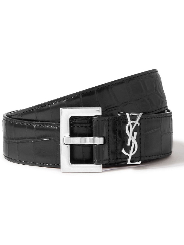 Photo: SAINT LAURENT - 3cm Croc-Effect Leather Belt - Black