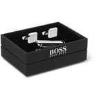 Hugo Boss - Logo-Engraved Silver-Tone Cufflinks and Tie Bar Set - Silver