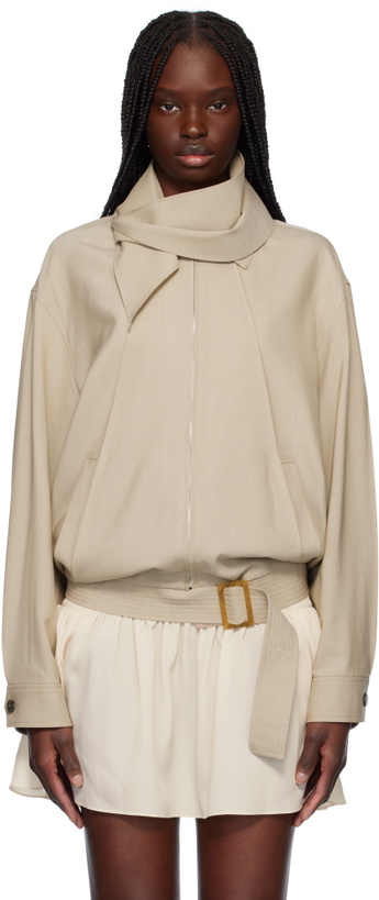 Photo: RECTO Beige Scarf Detail Harrington Jacket