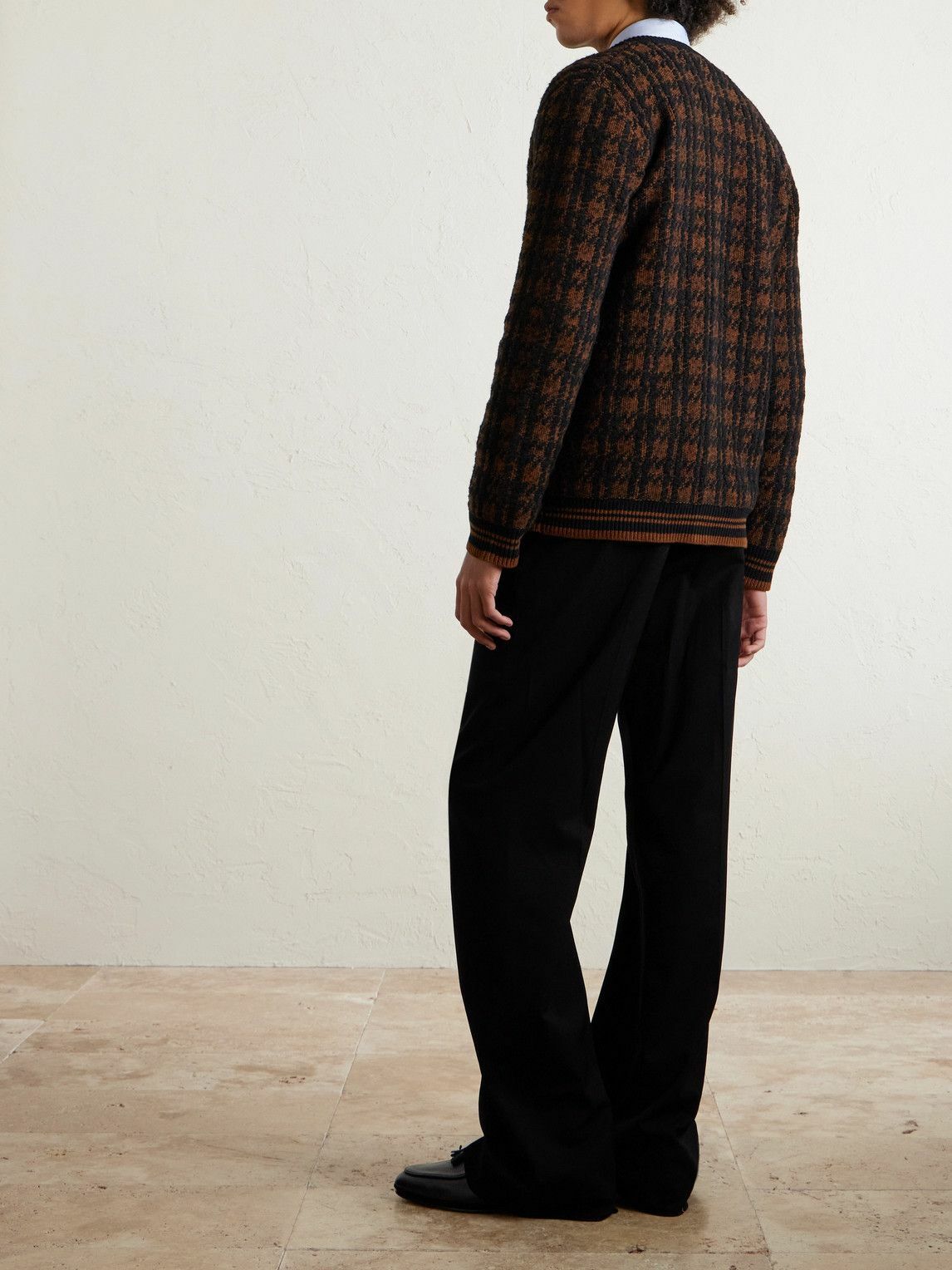 Valentino Garavani - Houndstooth Wool-Blend Cardigan - Brown