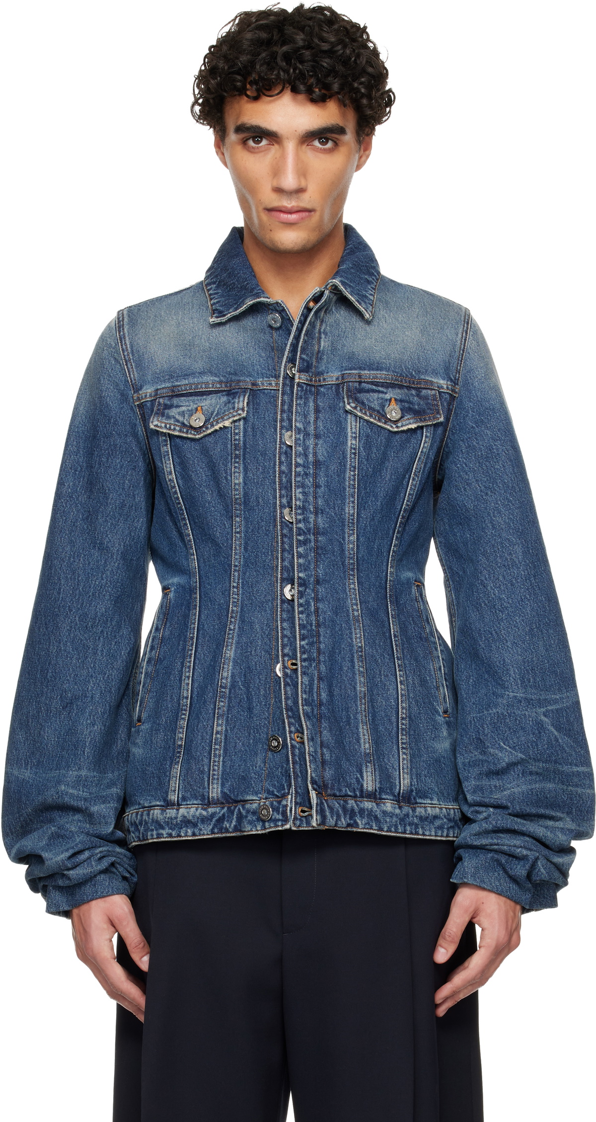 Jean Paul Gaultier Blue Oversized Strap Denim Jacket Jean Paul