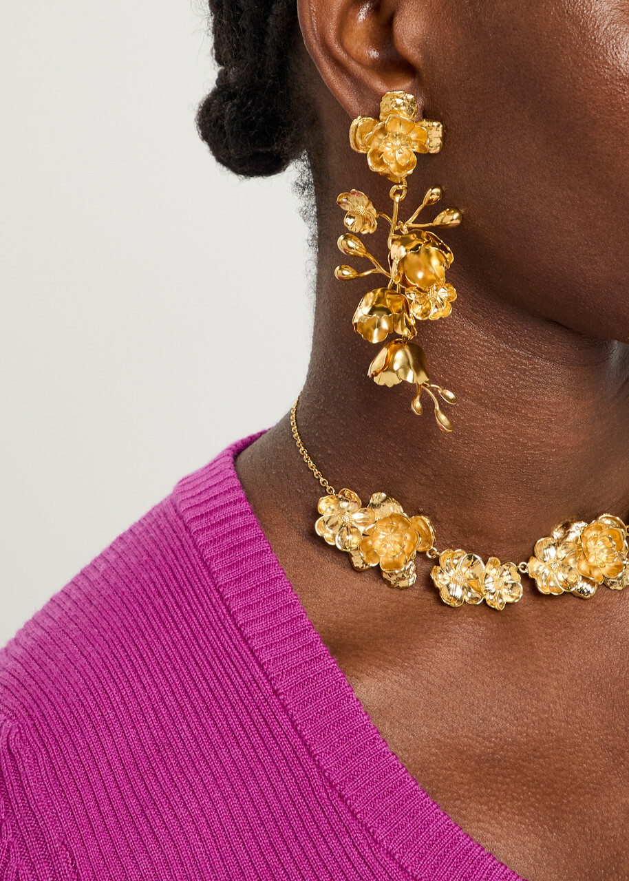 Chloe Floral Gold-tone Brass Drop Earrings - One Size