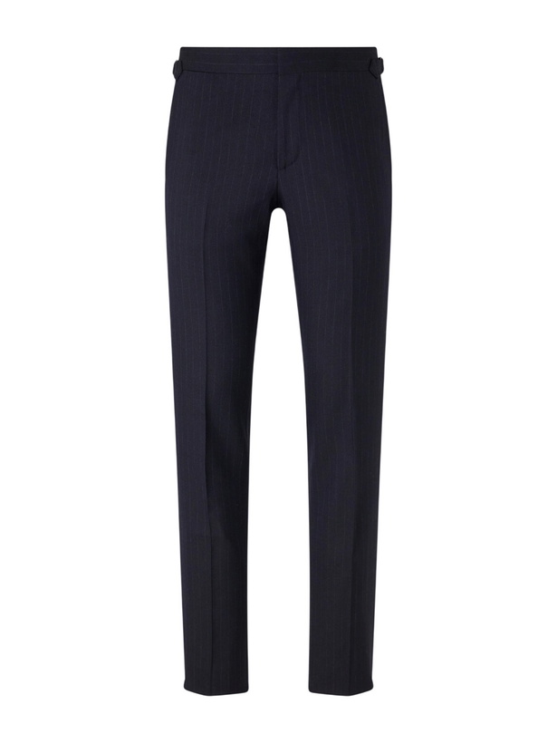 Photo: Lardini - Straight-Leg Pleated Striped Wool Trousers - Blue