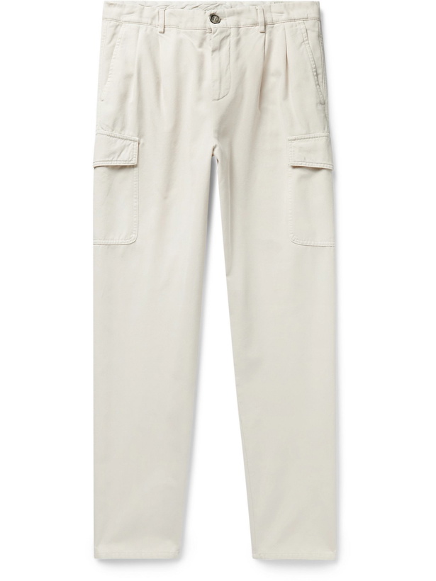 Photo: BRUNELLO CUCINELLI - Cotton-Gabardine Cargo Trousers - Neutrals