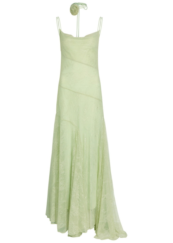 Photo: DE LA Vali Calima Asymmetric Lace Maxi Dress Light Green