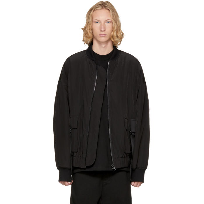 D by D Black Oversized Out Strap Bomber Jacket D by D