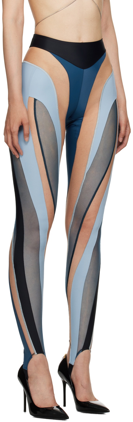 Legging MUGLER Spiral Illusion - Noir Et Bleu Clair - Taille 40 (4) - NEUF Avec étiquettes