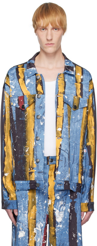 Photo: Charles Jeffrey LOVERBOY Navy & Blue Silky Oversized 'Denim' Jacket