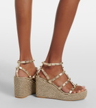Valentino Garavani Rockstud Torchon leather wedge espadrilles