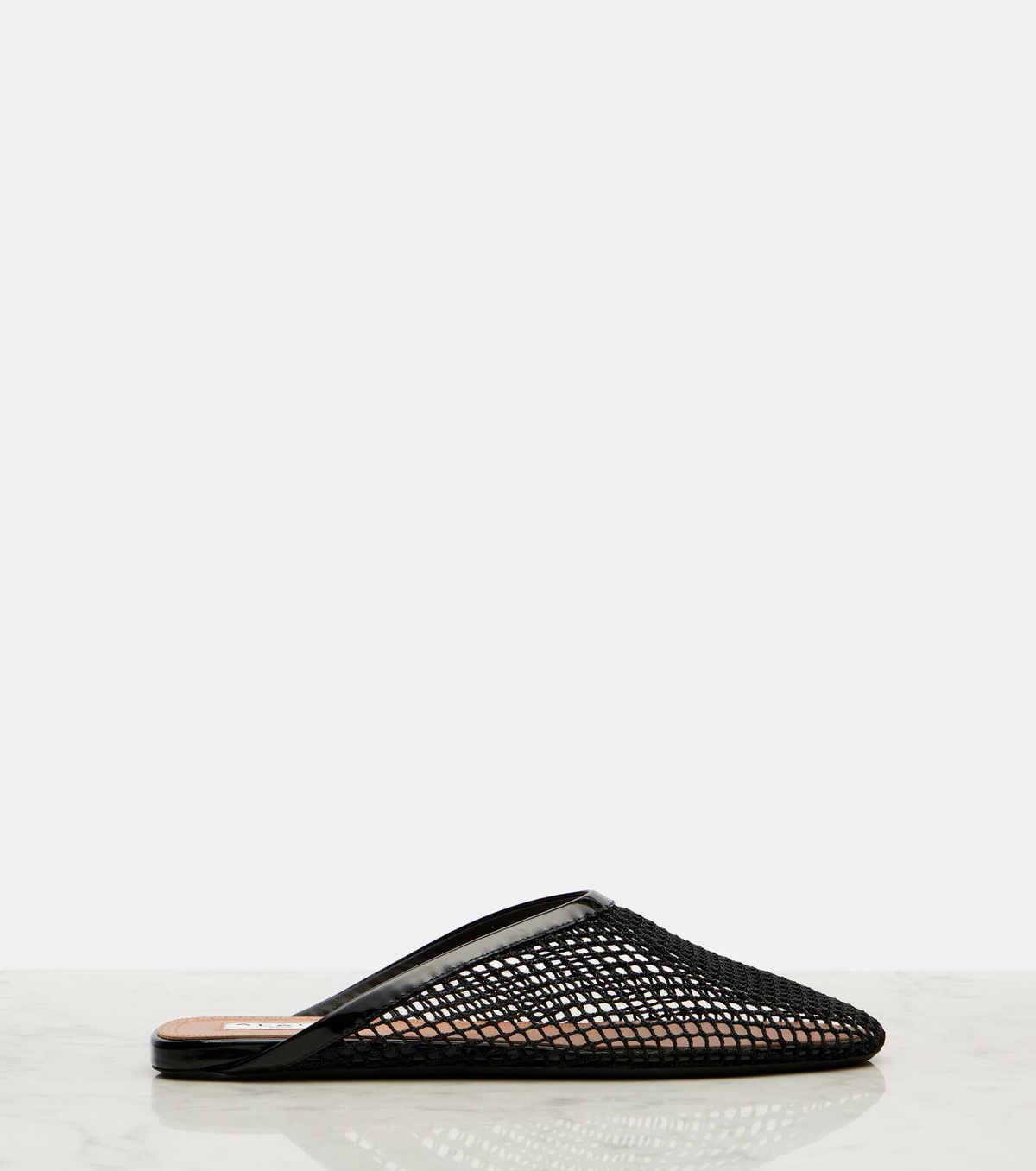 【ALAIA】 メッシュとパテントレザー ミュール AA3M101TK007 Alaïa Patent leather-trimmed fishnet mules ALAÏA