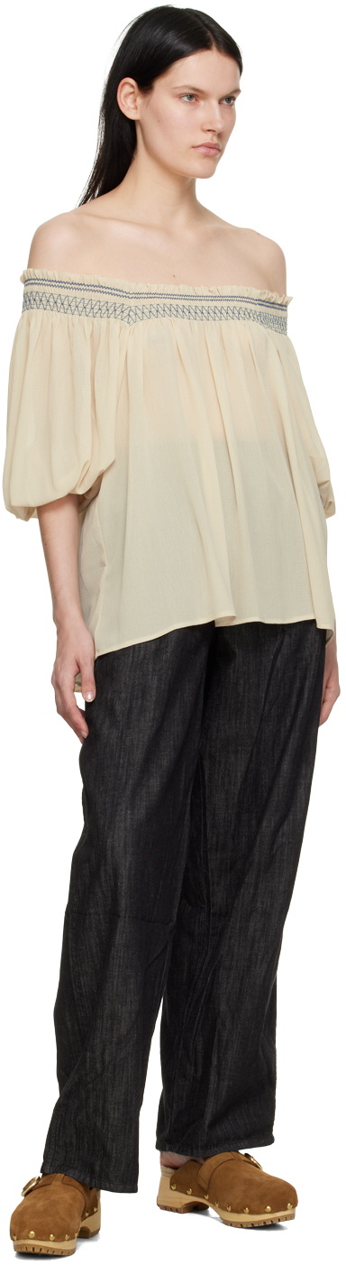 See by Chloé Beige Smocked Blouse