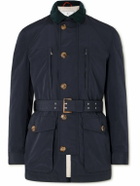 Brunello Cucinelli - Cotton-Corduroy Trimmed Belted Padded Shell Jacket - Blue