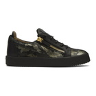 Giuseppe Zanotti Black and Green Camo Print Low-Top Sneakers