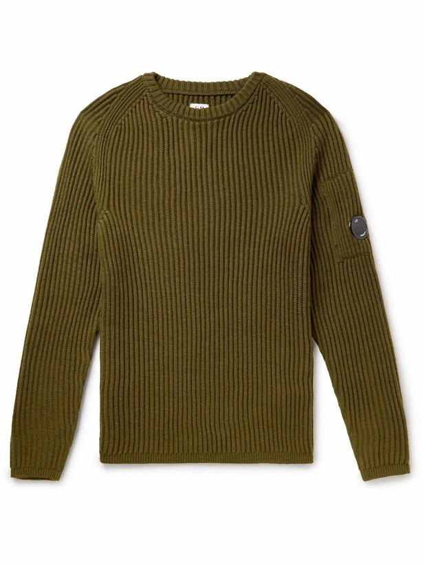 Photo: C.P. Company - Slim-Fit Logo-Appliquéd Ribbed Wool-Blend Sweater - Green