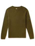 C.P. Company - Slim-Fit Logo-Appliquéd Ribbed Wool-Blend Sweater - Green