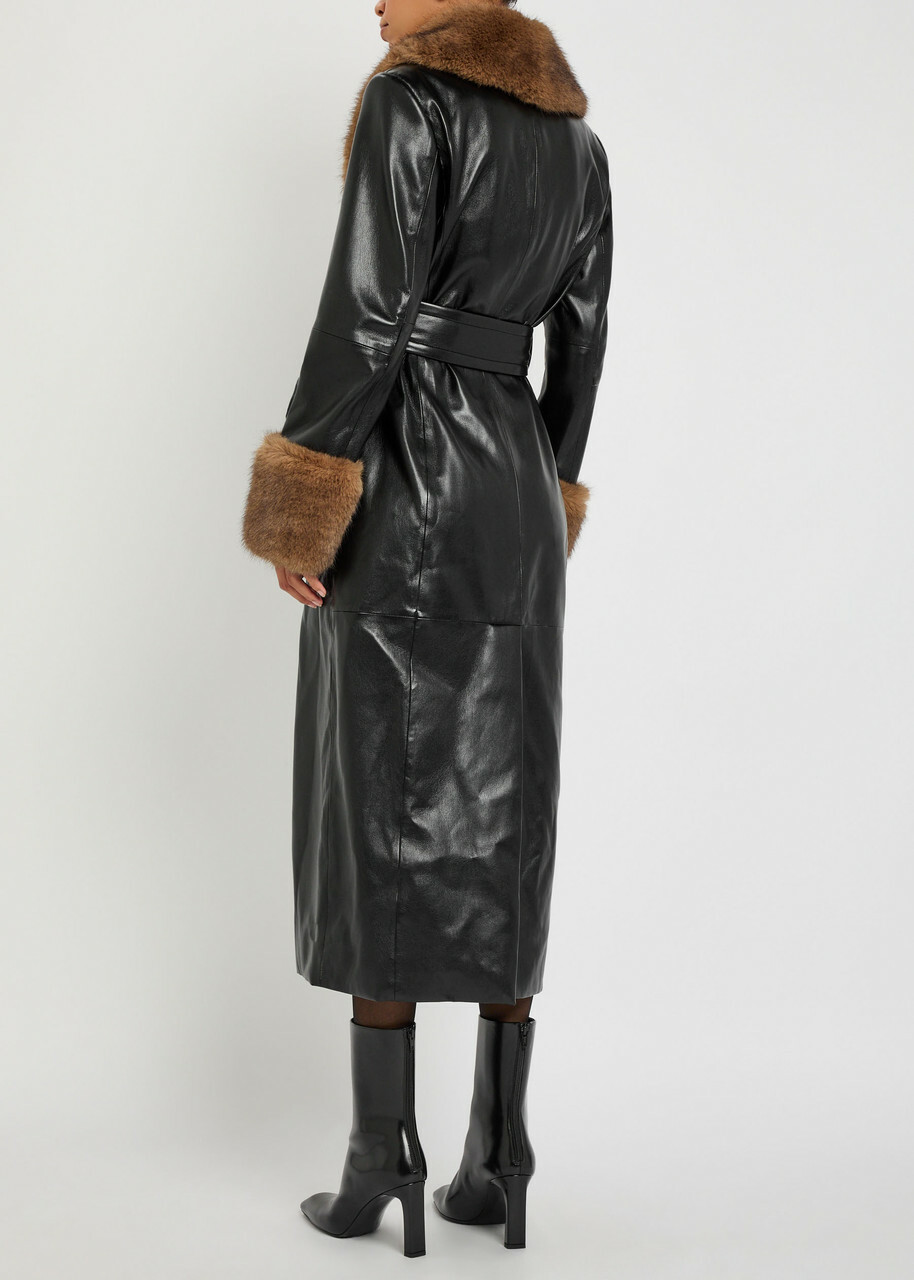 Stand Studio Estella Faux Fur-trimmed Faux Leather Coat Black