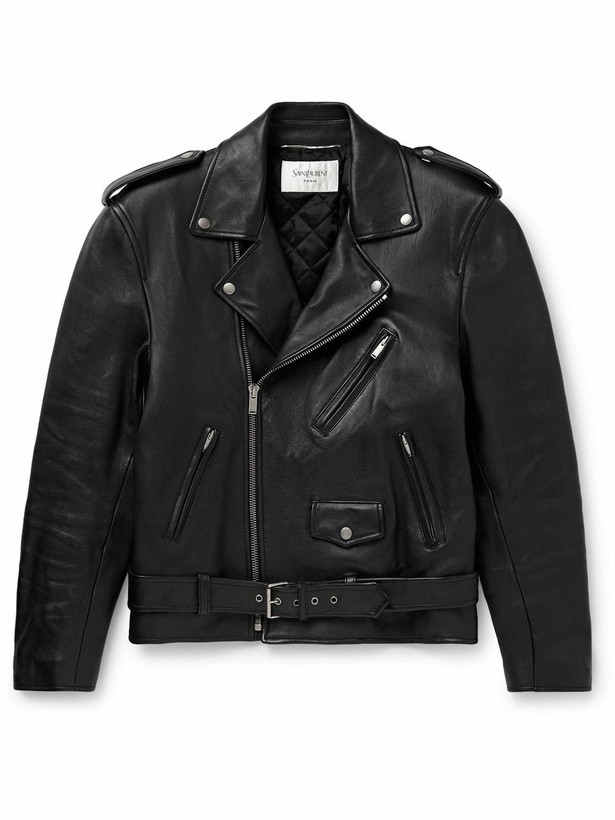 Photo: SAINT LAURENT - Belted Leather Biker Jacket - Black
