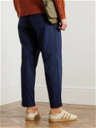 Folk - Assembly Cropped Tapered Washed Cotton-Piqué Trousers - Blue