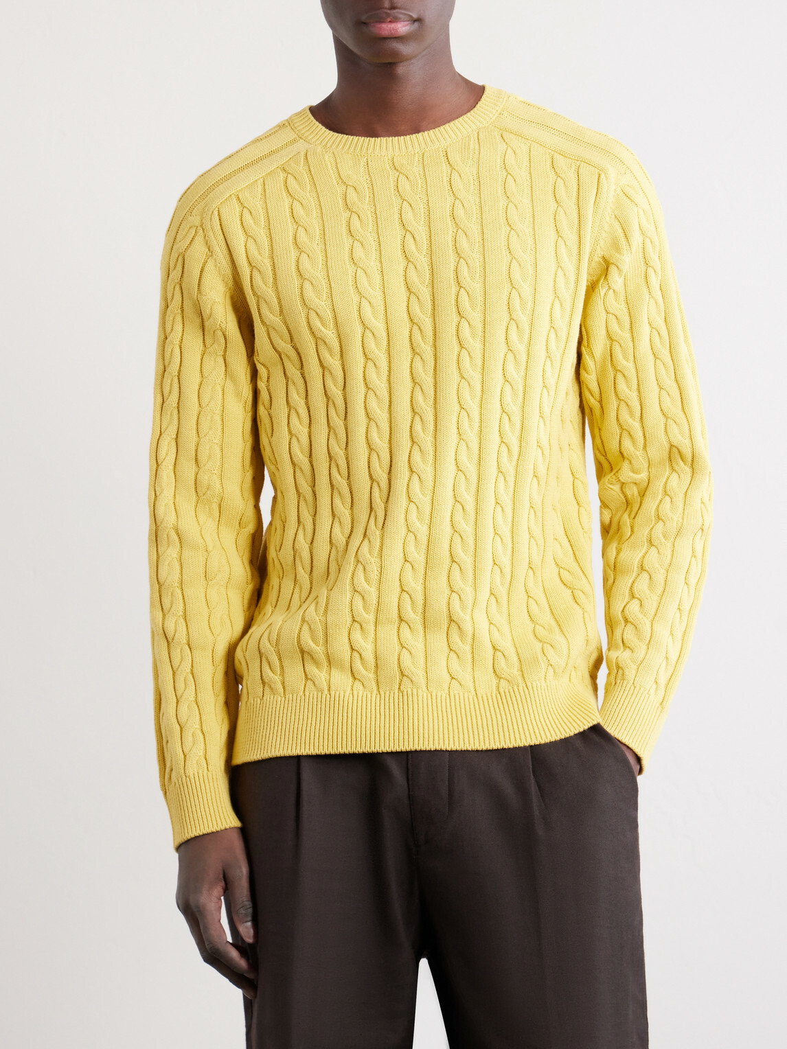 Beams Plus - Cable-Knit Cotton Sweater - Yellow