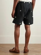 Kartik Research - Straight-Leg Embellished Kantha Cotton Drawstring Shorts - Black