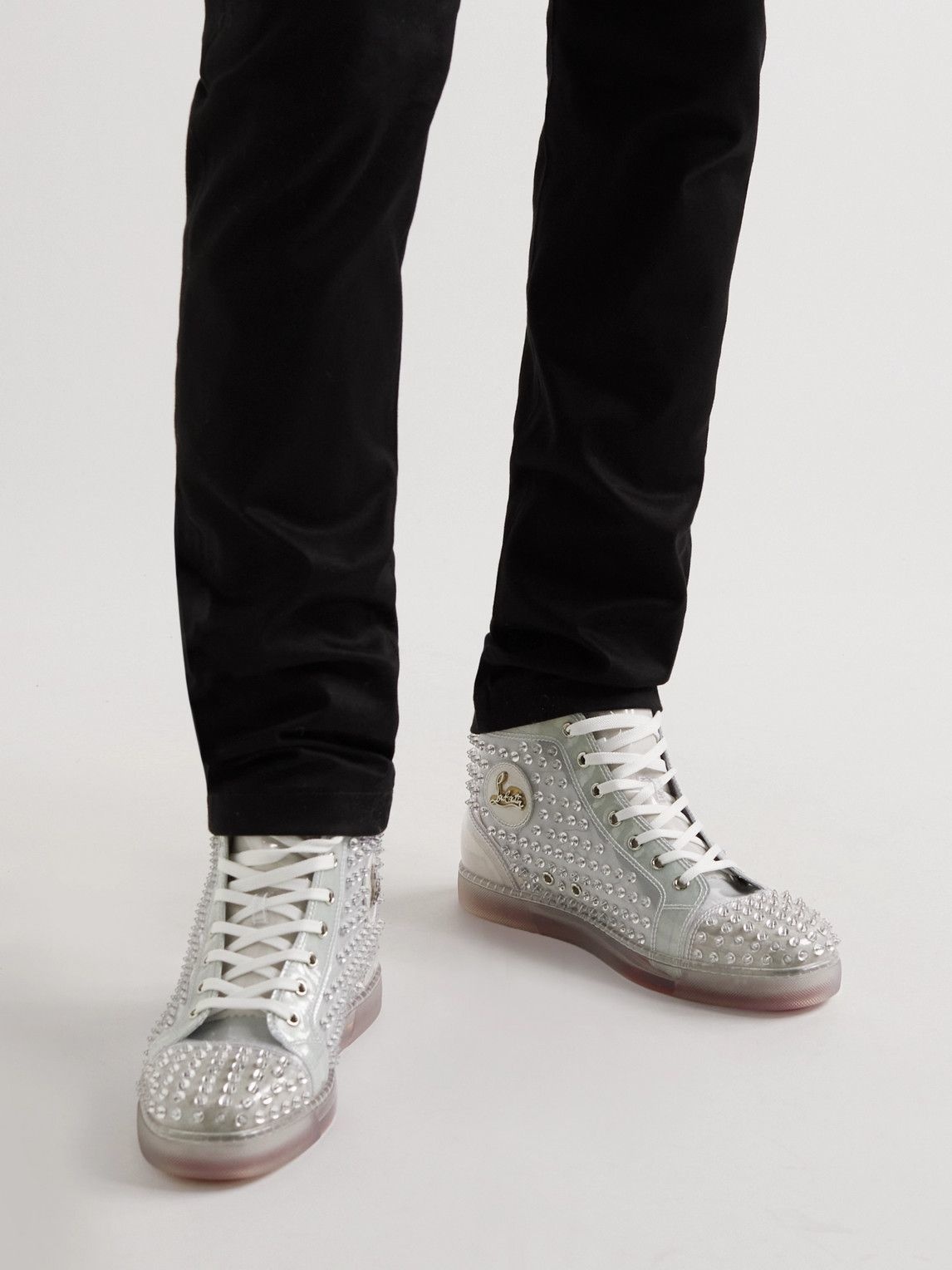 sz 8.5 / 41.5 Christian Louboutin Louix Ray Spikes PVC High Top Sneaker  Shoes