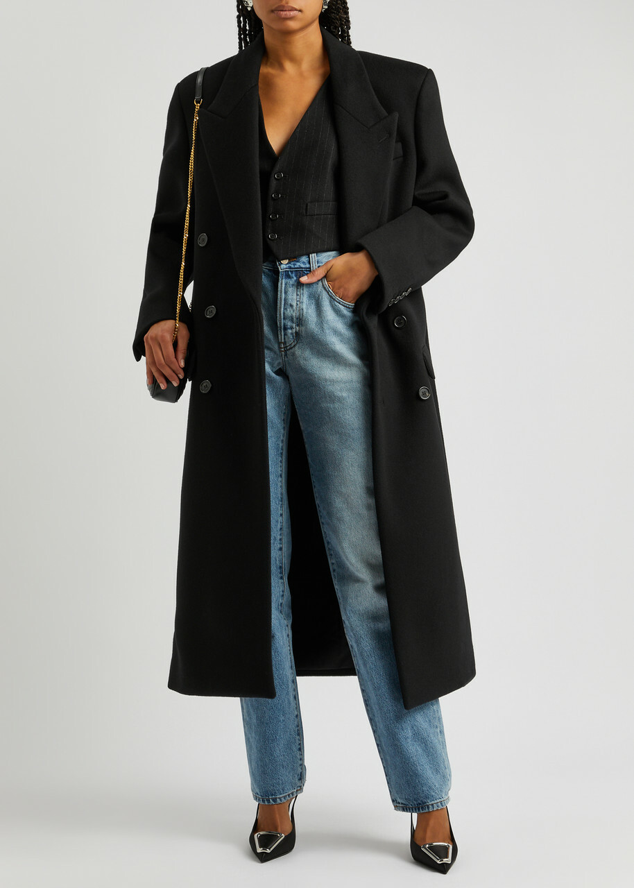 Saint Laurent Women's Black Double-breasted Wool Coat Size 40