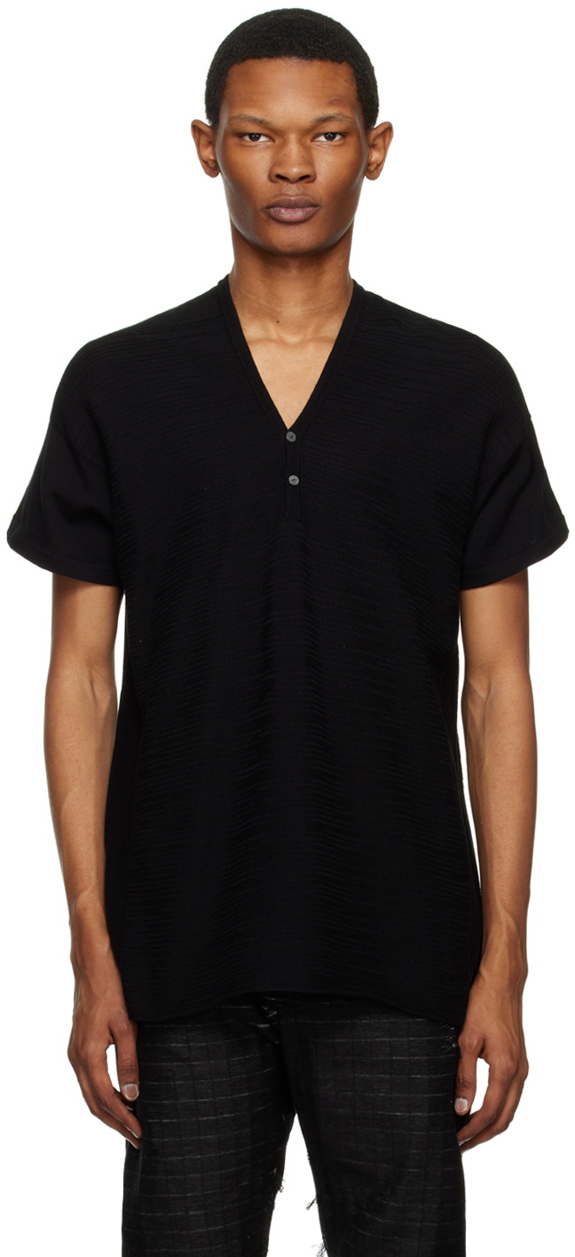 Label Under Construction Black Laddered Henley
