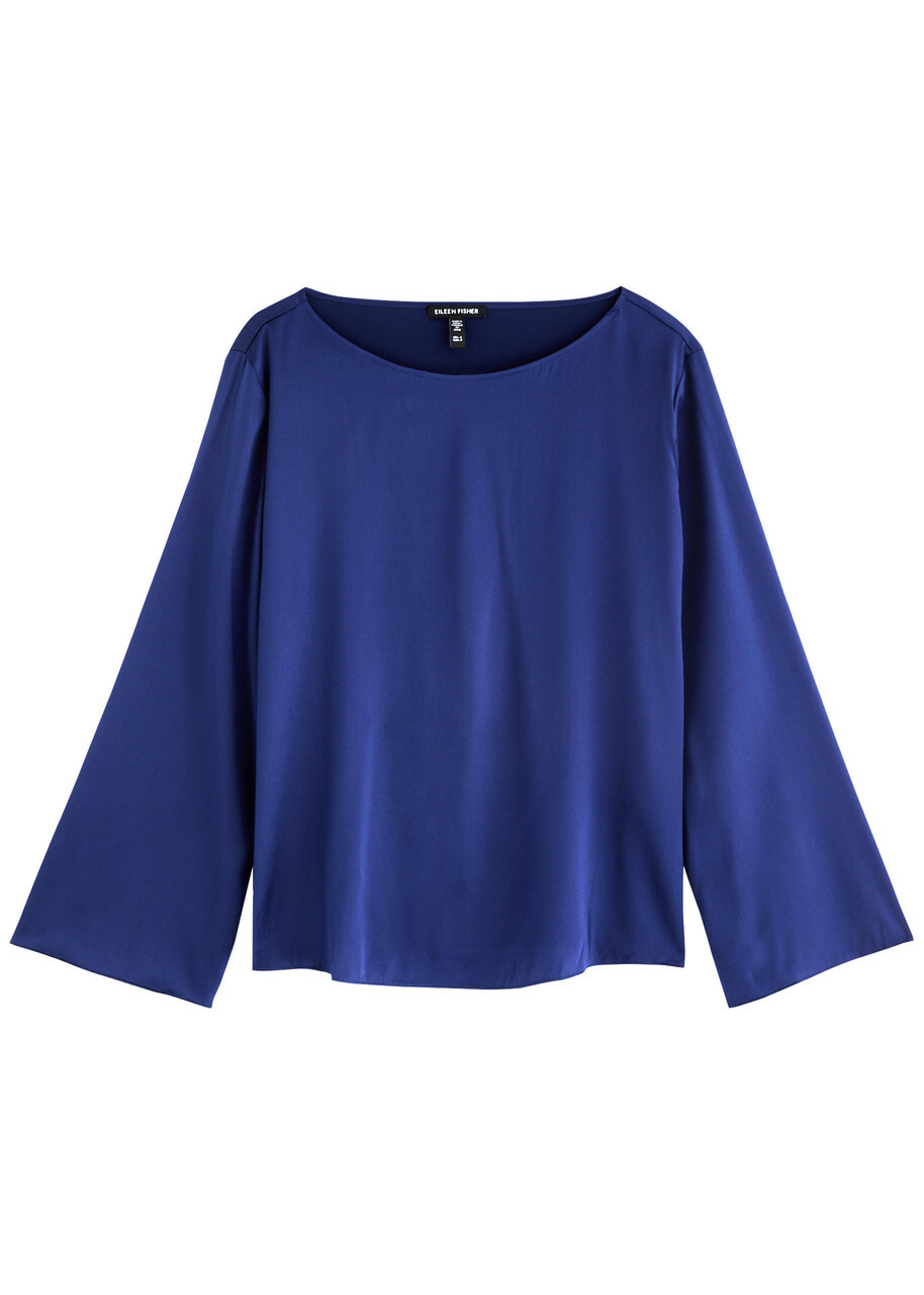 Eileen Fisher Stretch-silk Satin top Dark Blue