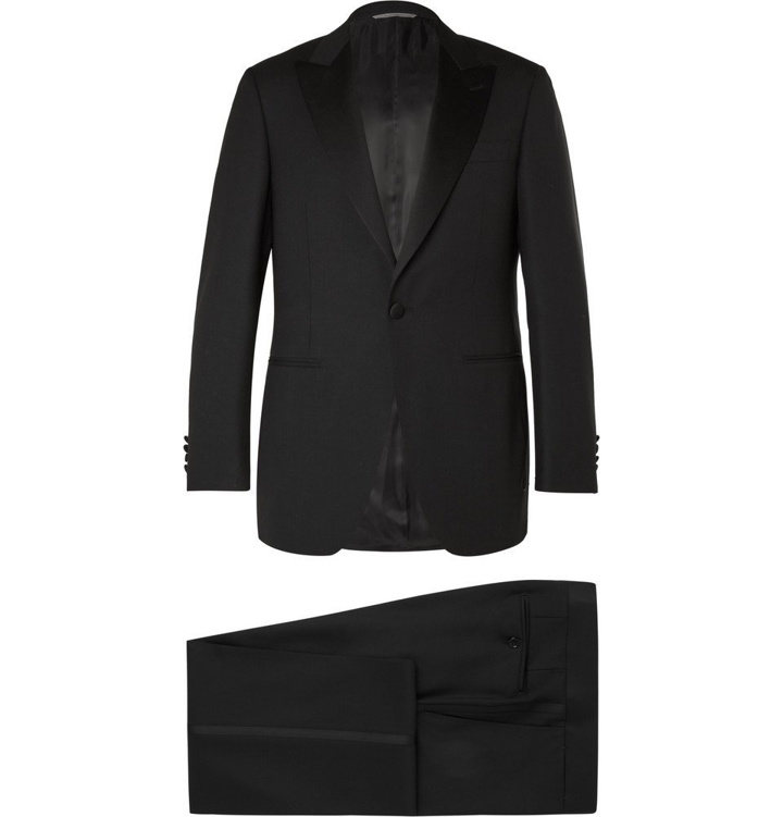 Photo: Canali - Black Slim-Fit Satin-Trimmed Wool Tuxedo - Men - Black