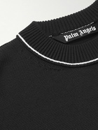 Palm Angels - Logo-Embroidered Intarsia Virgin Wool Sweater - Black