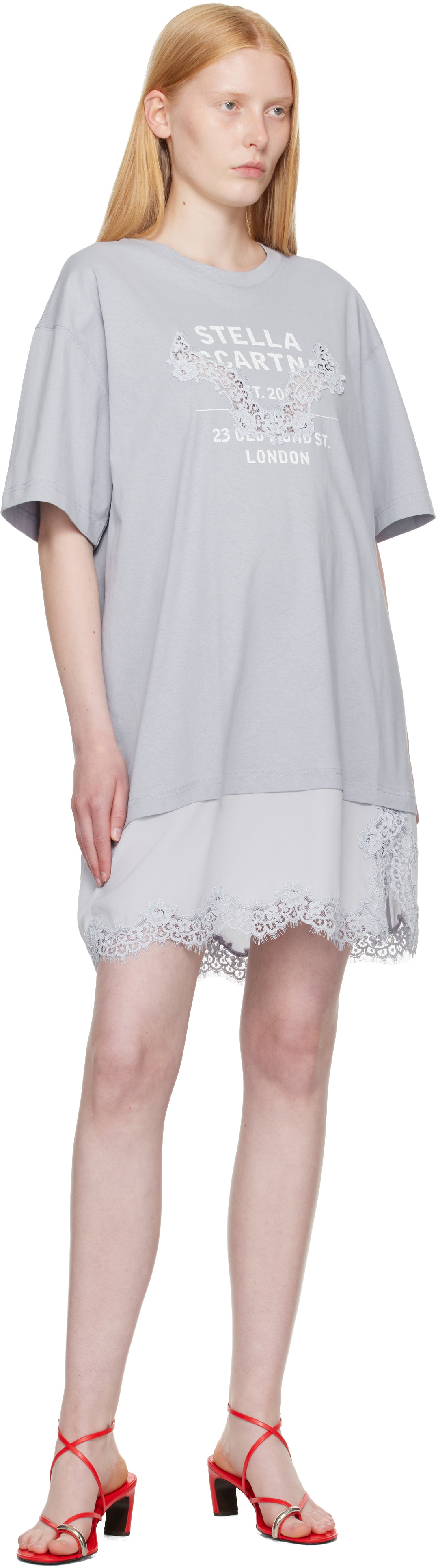 Stella McCartney Blue Lace-Insert Graphic T-shirt Minidress