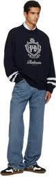Balmain Navy College Emblem Knit Sweater