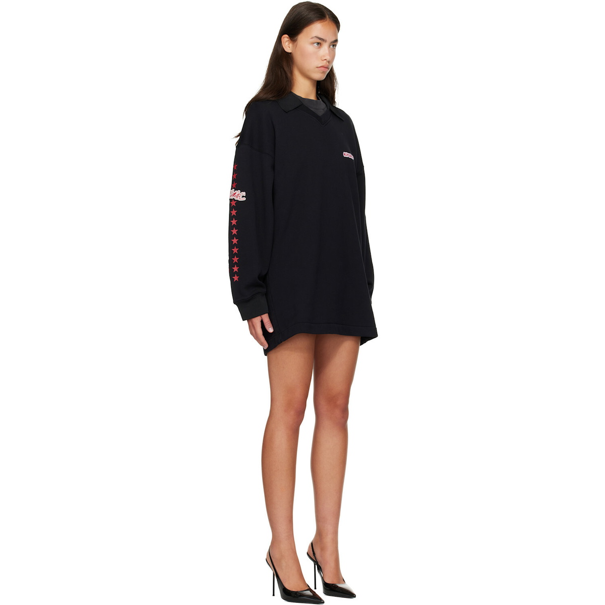 Off-White Black 'Off White' Star Polo Sweat Minidress
