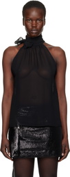 TOM FORD Black Silk Georgette Sleeveless Lavalliere Blouse