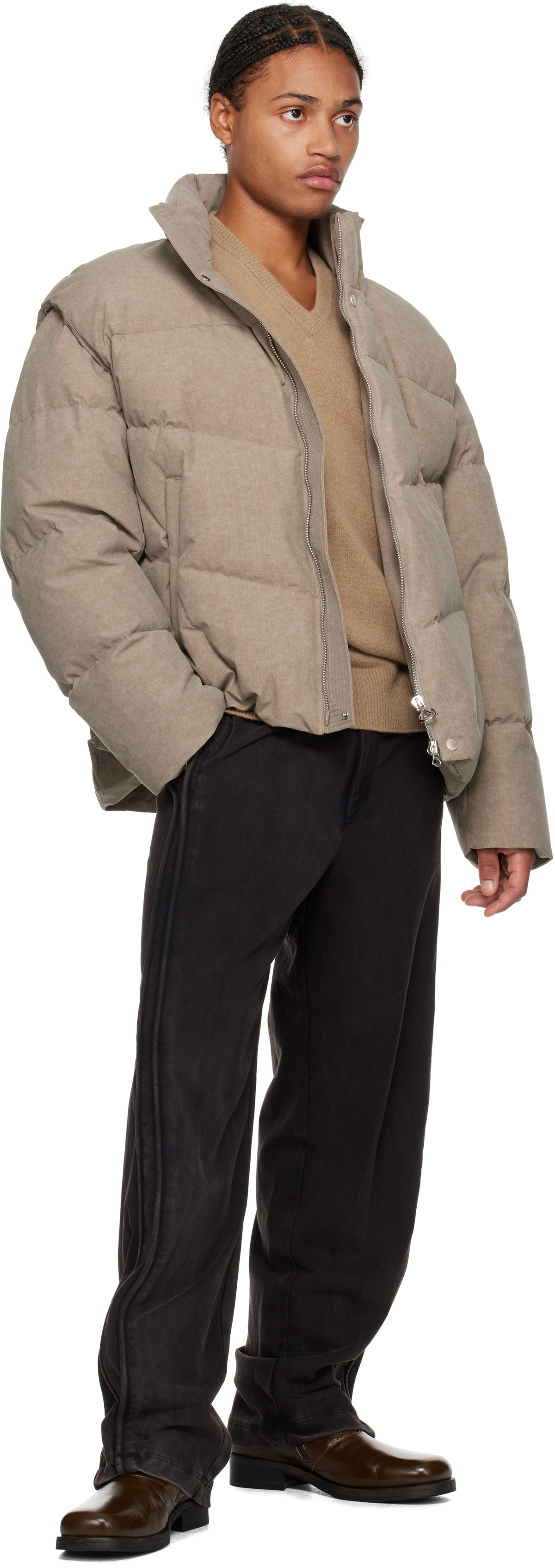 Solid Homme Taupe Detachable Sleeves Down Jacket