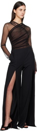 Nensi Dojaka Black & Brown Semi-Sheer Gathered Long Sleeve Bodysuit
